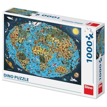 Puzzle 1000 Kreslená mapa světa dino