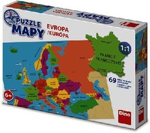 Puzzle Mapy Evropa 69 dílků ve tvrau zemí Evropy