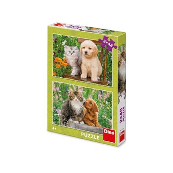 Puzzle 2x 48 Pejsek a koika na zahrad
