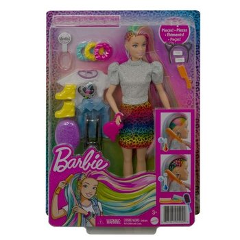* BRB Leopard panenka s duhovmi vlasy a doplky GRN81 / GRN80 Barbie