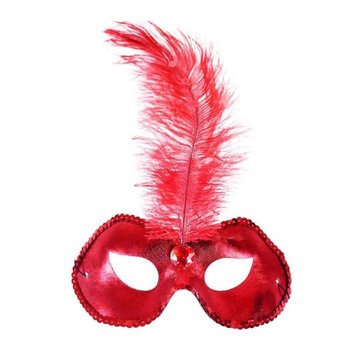 Škraboška maska s pírkem červená na karneval