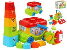 Autobus vkldaka 20cm voln chod + pyramida skldac kalky 5ks a kostka vkldac 12m+
