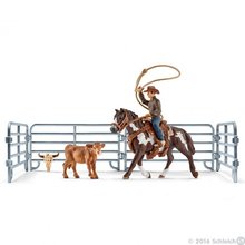 * Schleich - kovboj s lasem na koni a příslušenství  8,2 x 24,2 x 18,9 cm